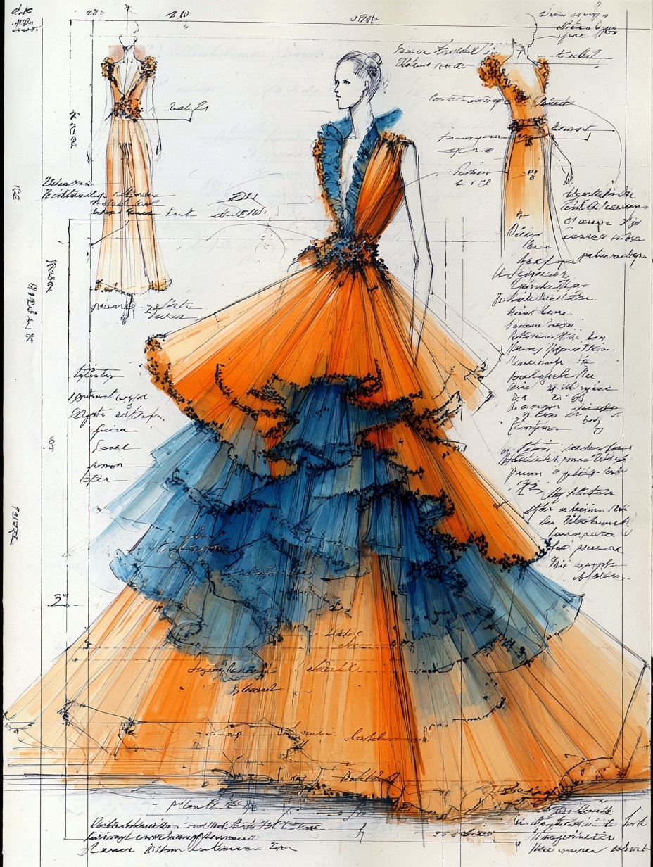 Elegant Evening Gown Design: Haute Couture Sketch
