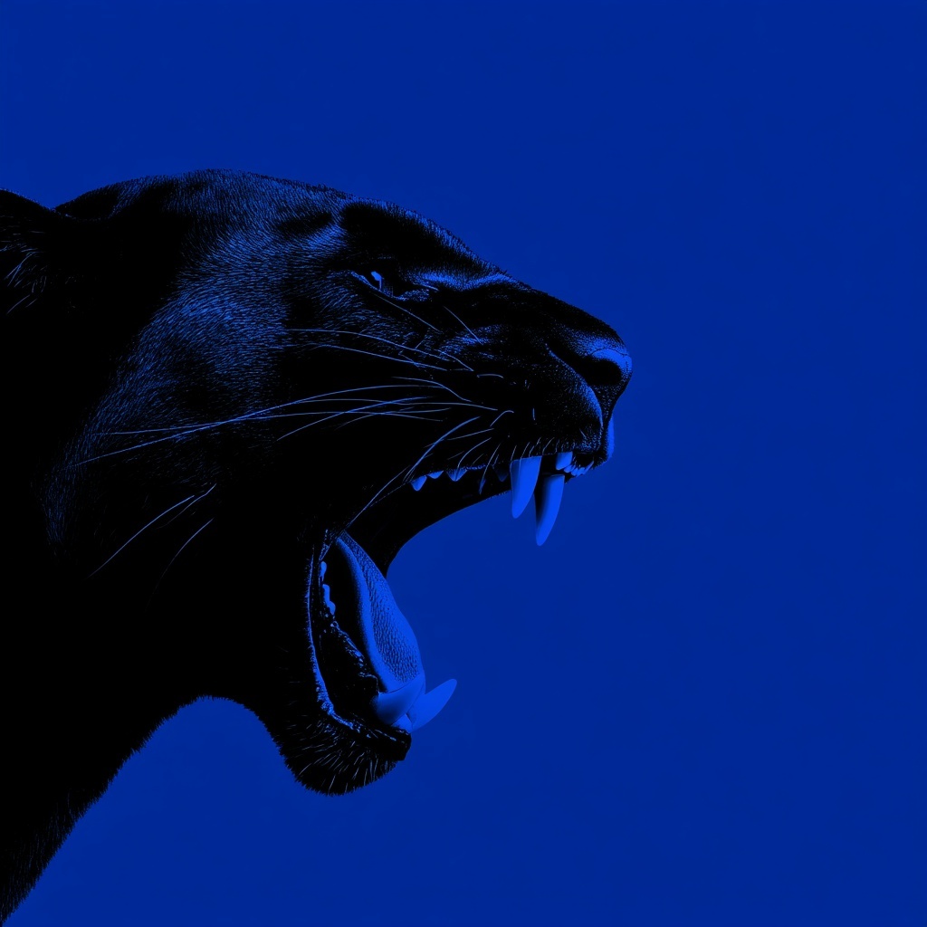 Bold Panther Design on Royal Blue Background