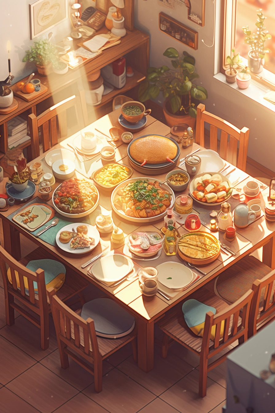 Cute Isometric Room with Delicious Food