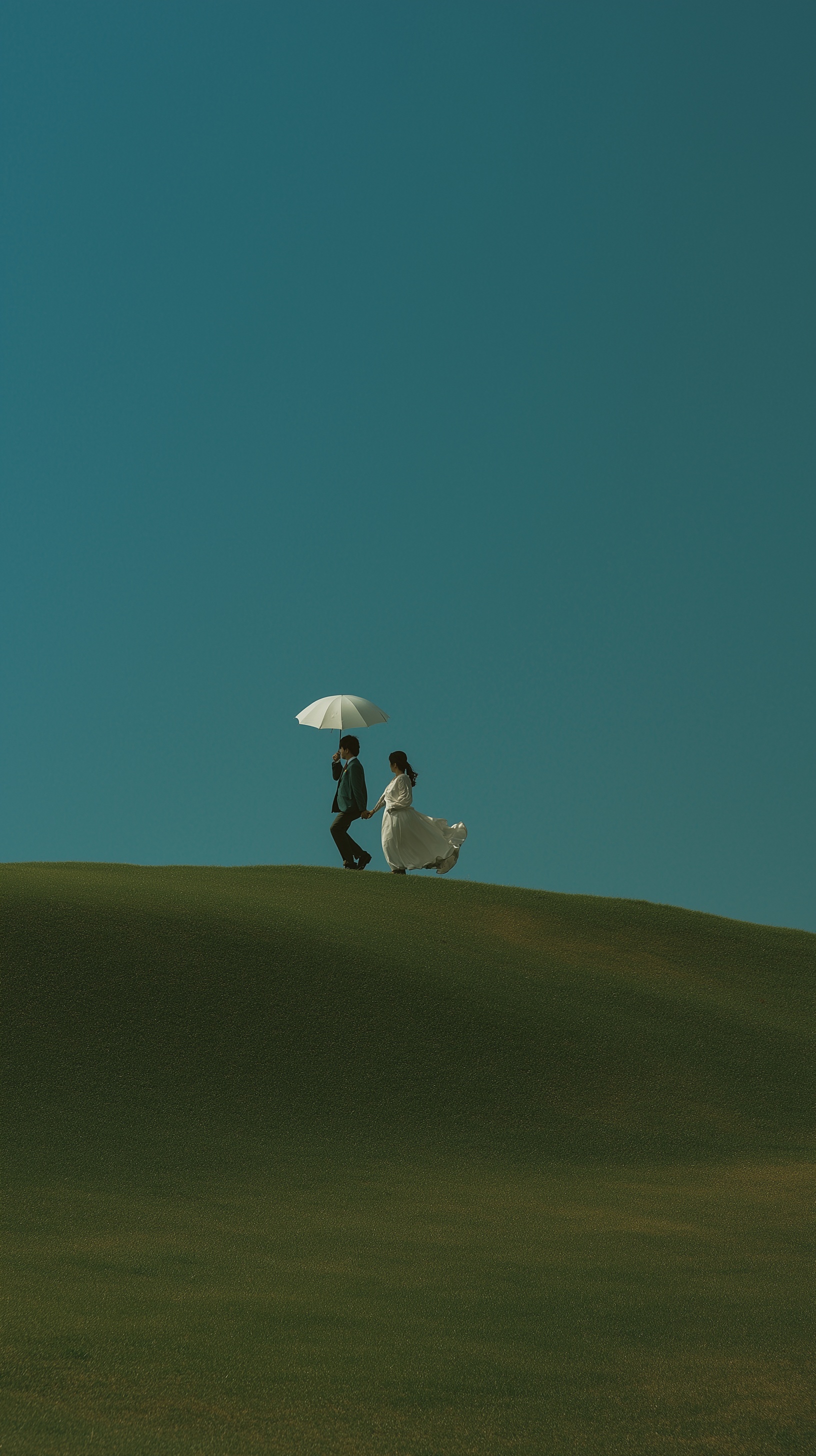 Joyful Wedding Run on a Summer Hill