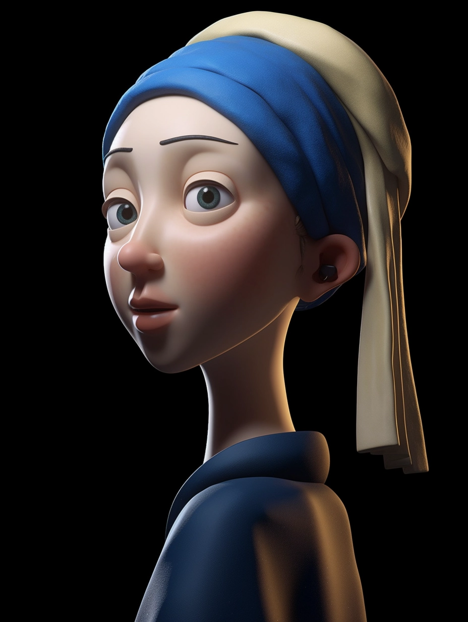 3D Pixar Style Girl With Pearl Earring