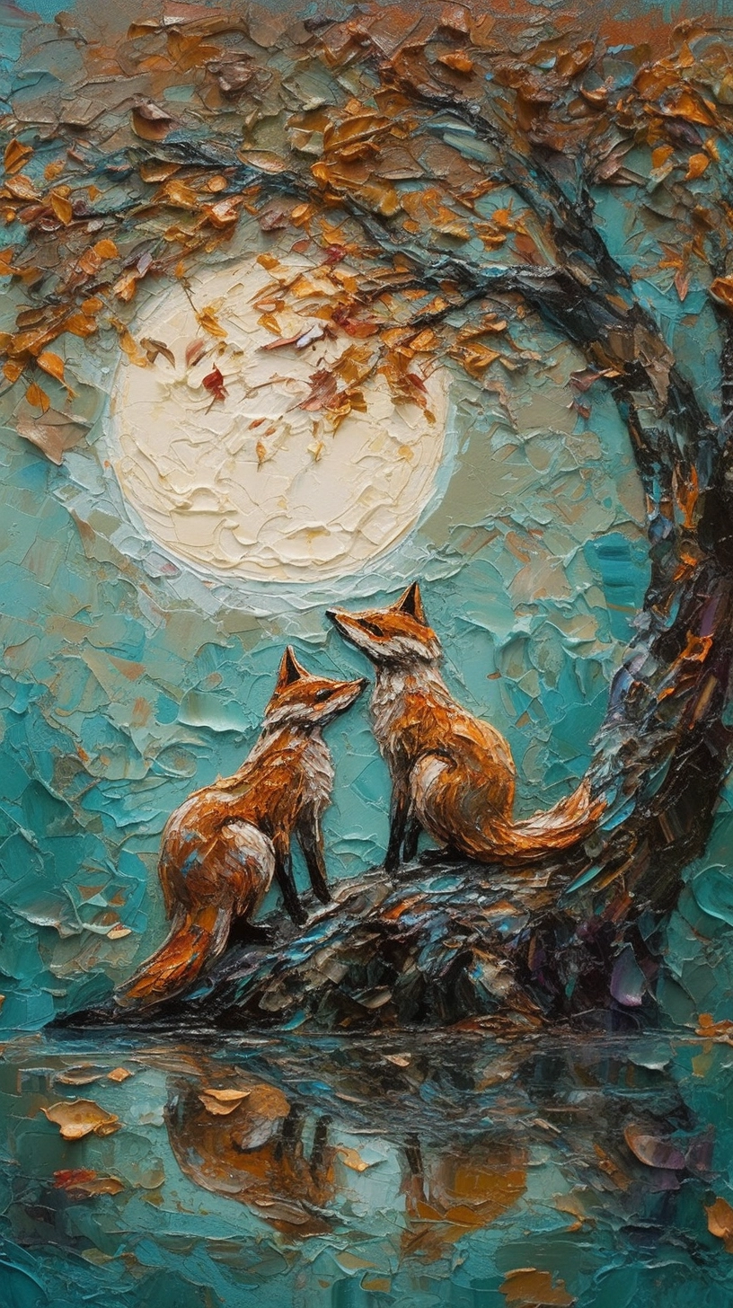 Whimsical Autumn Foxes under Harvest Moon