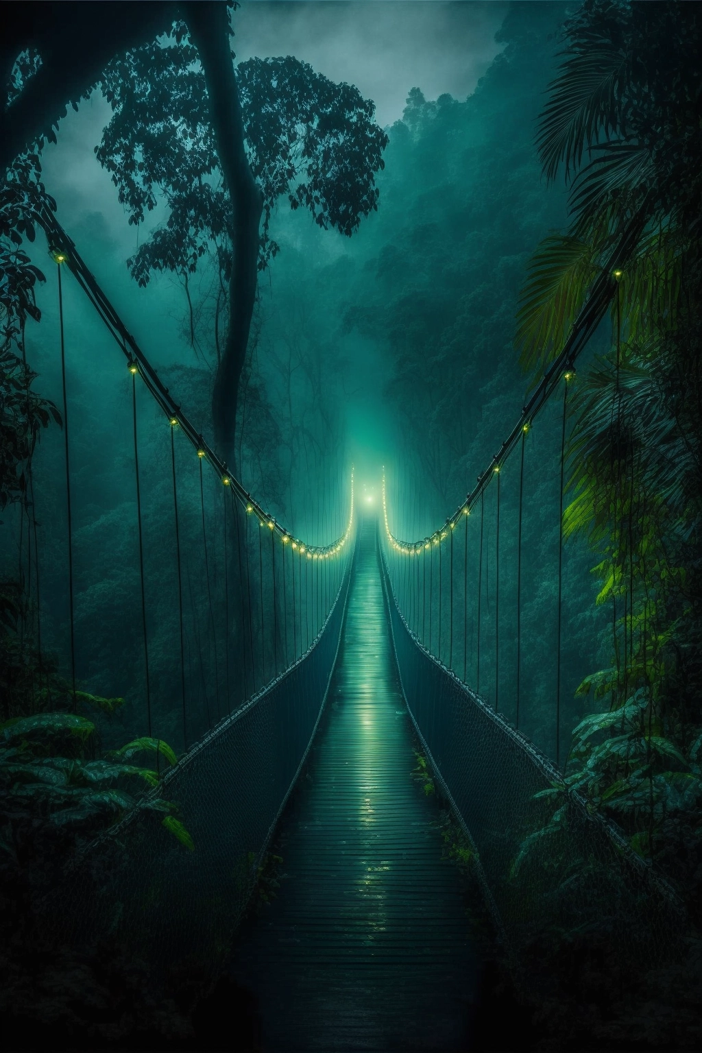 Jungle Suspension Bridge: Otherworldly 32k Photography