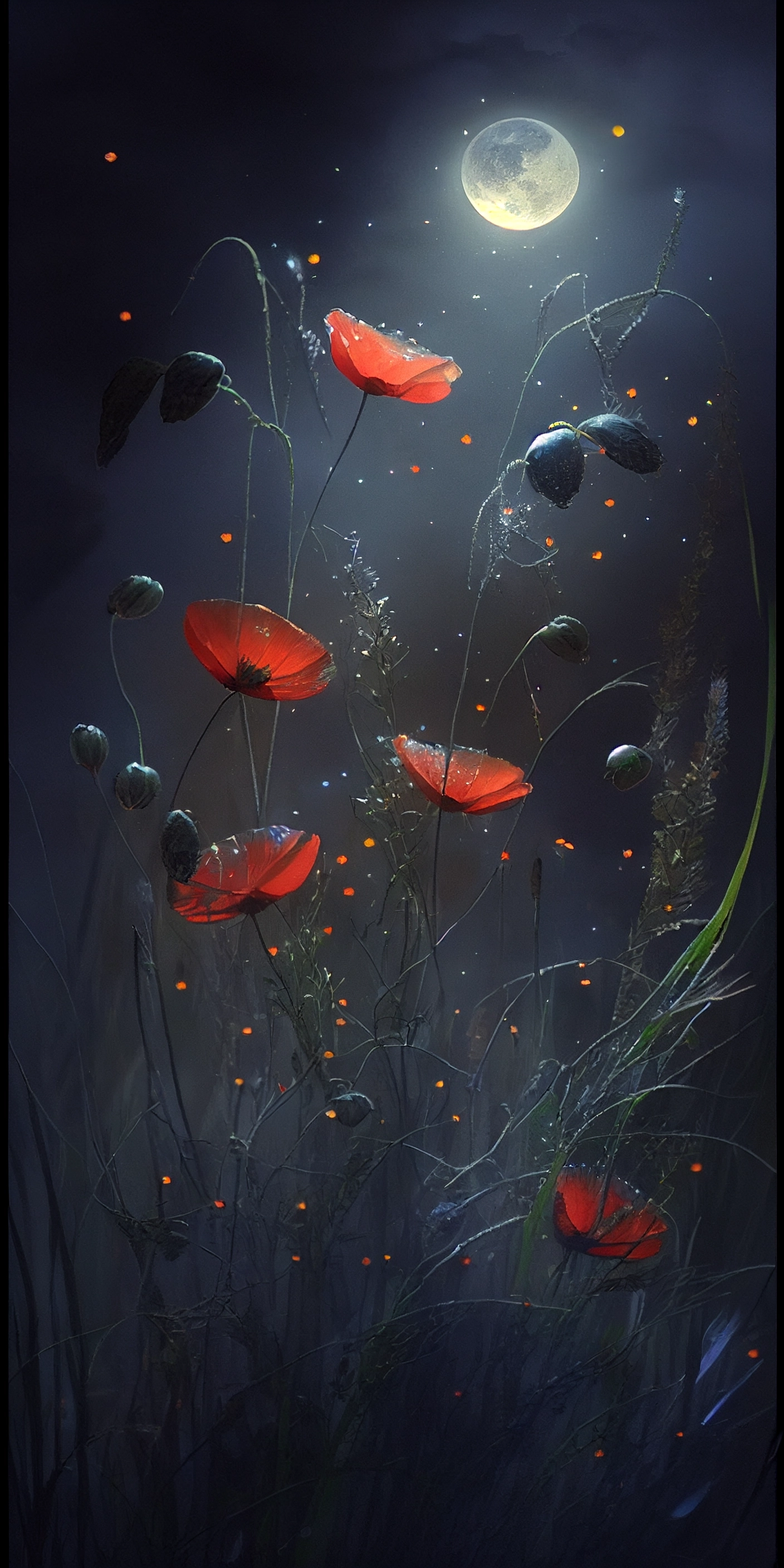 Mystical Fireflies and Wild Poppies