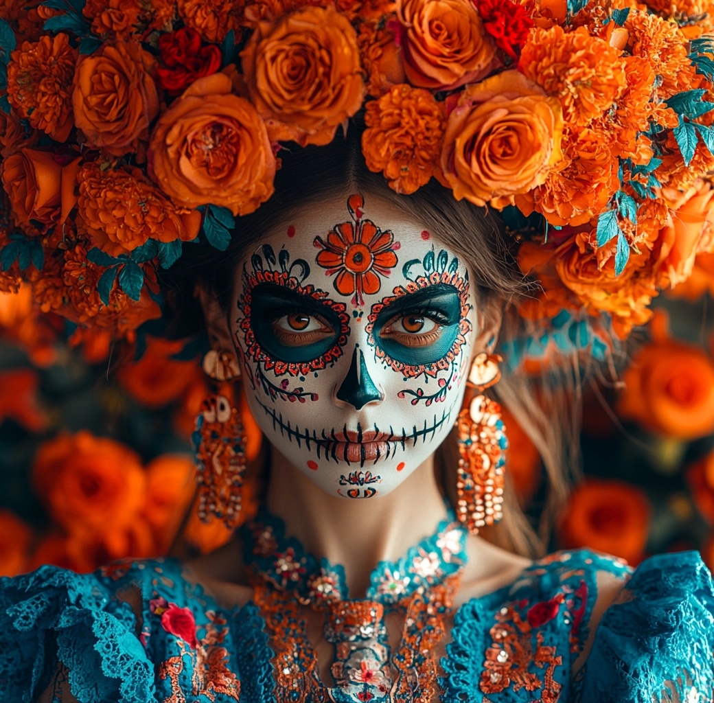 Stunning Sugar Skull Portrait: Vibrant Horror Art