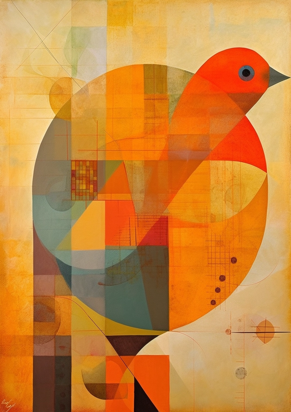 Geometric Birds in Golden Ratio: Abstract Art with Orange Palette