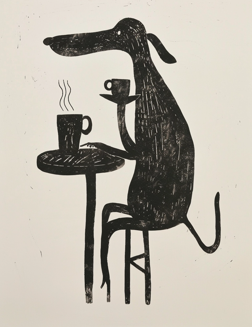 Whimsical Dog Coffee Stool Vintage Art