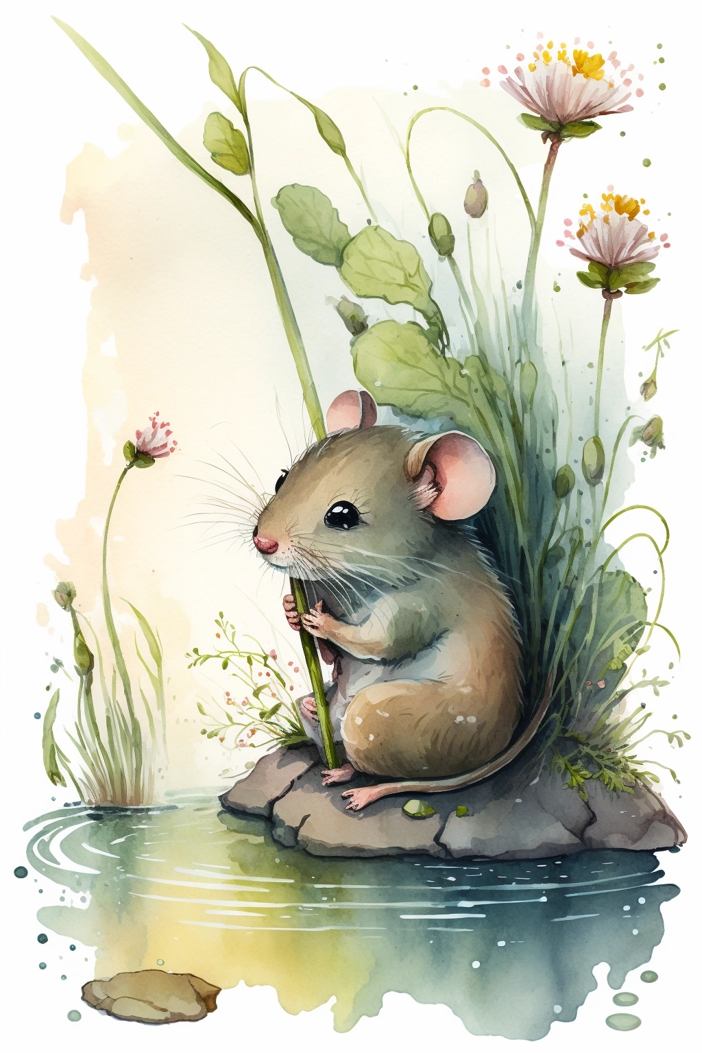 Happy Mouse in Springtime Wonderland