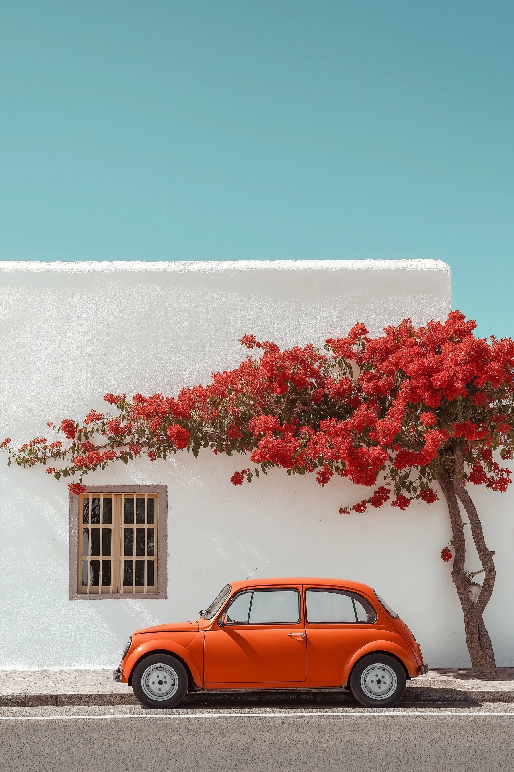 Vibrant Orange Car Amidst Lanzarote's Charm