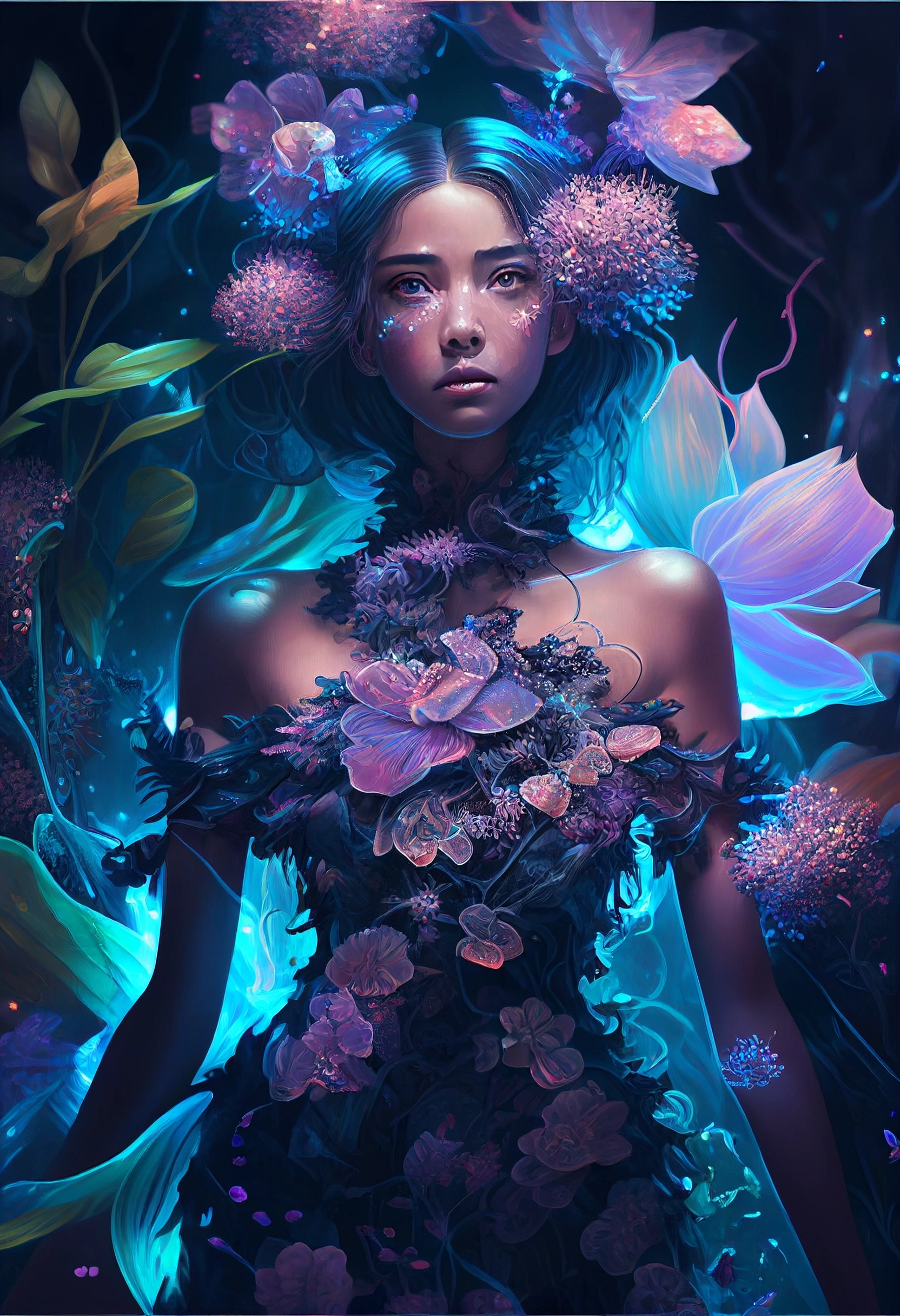 Goddess of Dreams: Iridescent Dress & Bioluminescent Flowers