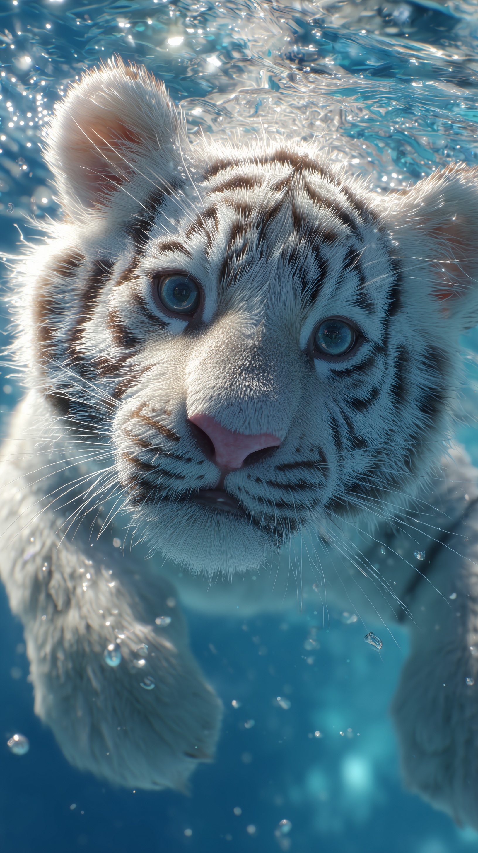 Ultra Realistic Baby White Tiger Underwater