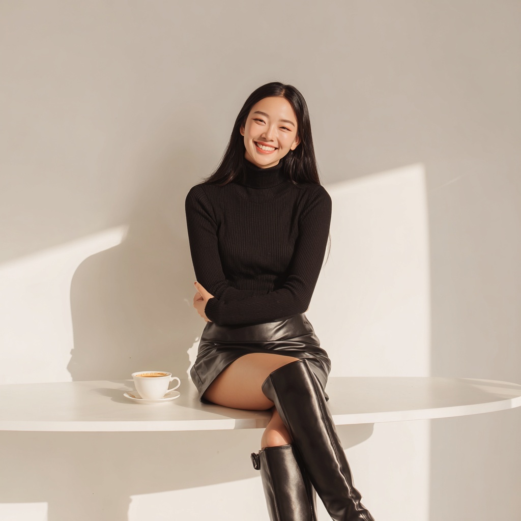 Stylish Korean Fashion: Chic Black Turtleneck Look