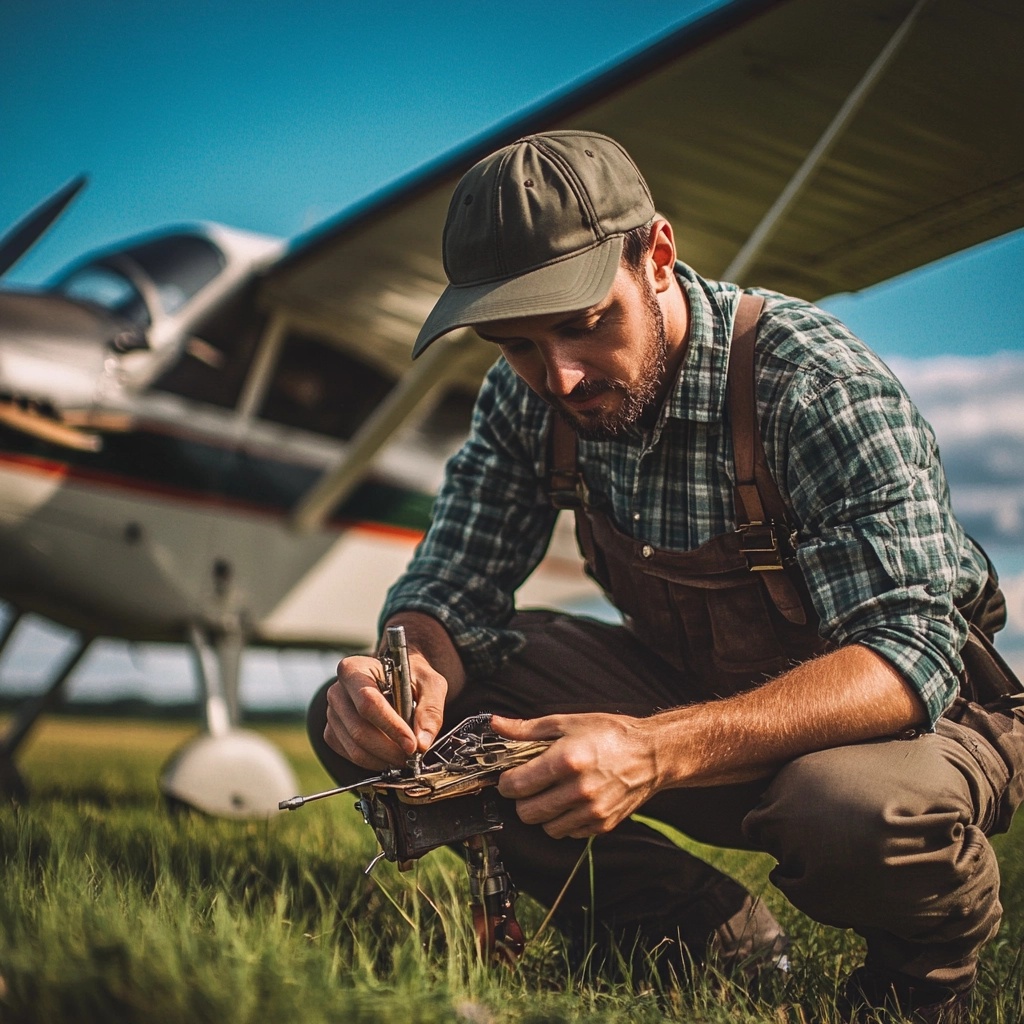 Happy Engineer Repairing Small Plane in Georgia