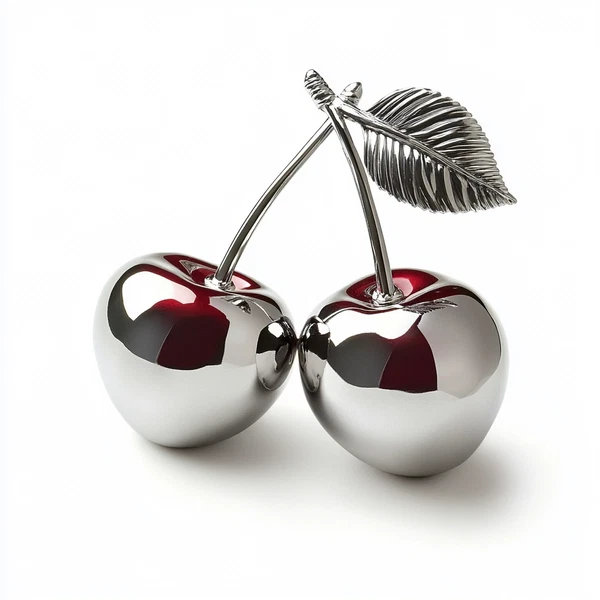 Shiny Chrome Cherries: Modern Design Elegance