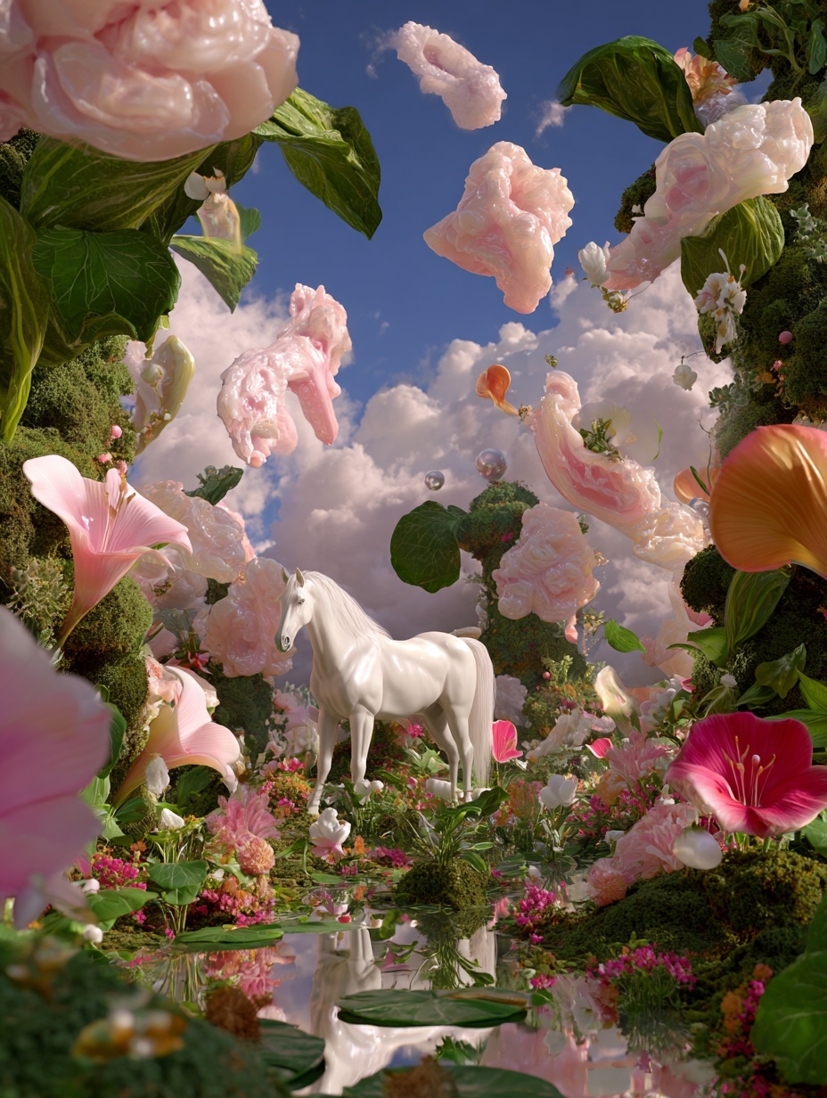 Dreamy Alien Garden with Coral Trees and Floating Pearls