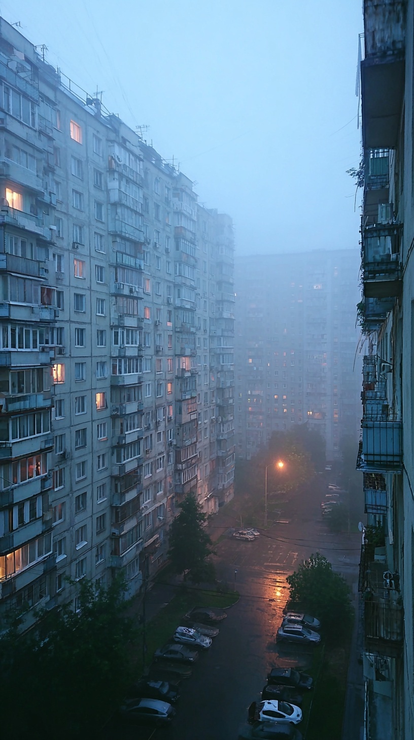 Gloomy Eastern Europe: Rainy Morning Apartment Views