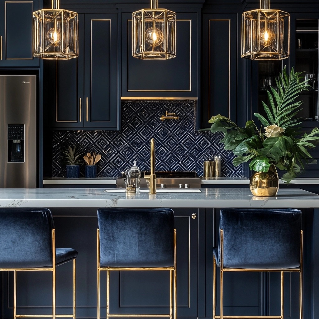 Elegant Art Deco Kitchen with Navy & Gold Accents