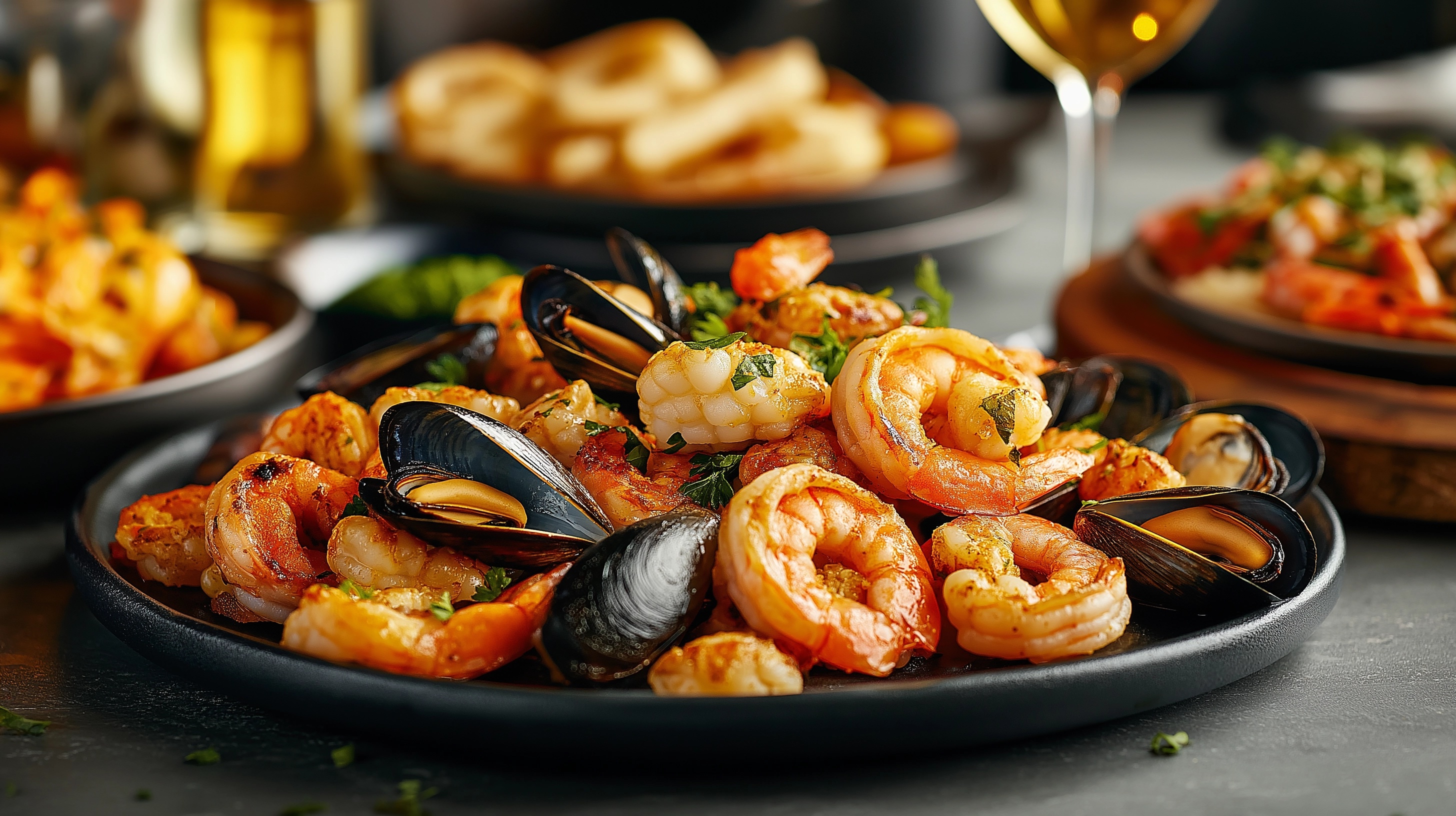 Fresh Seafood Assortment: Shrimp, Mussels, Fish