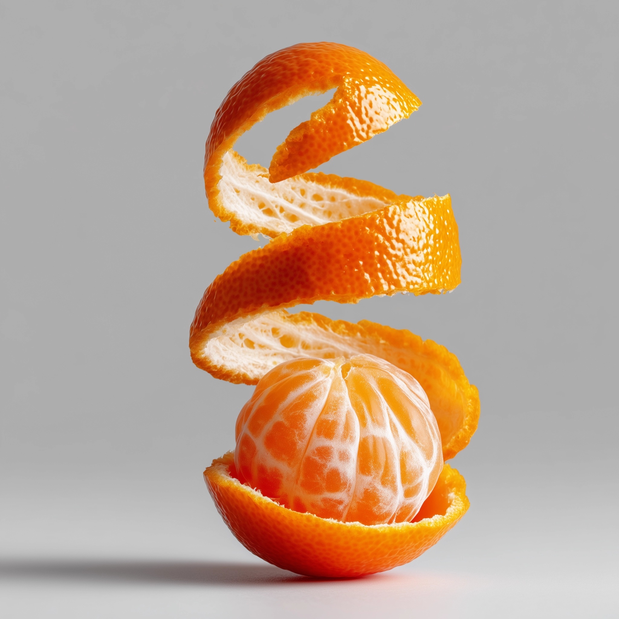 Elegant Spiral-Peeled Mandarin: Juicy Delight
