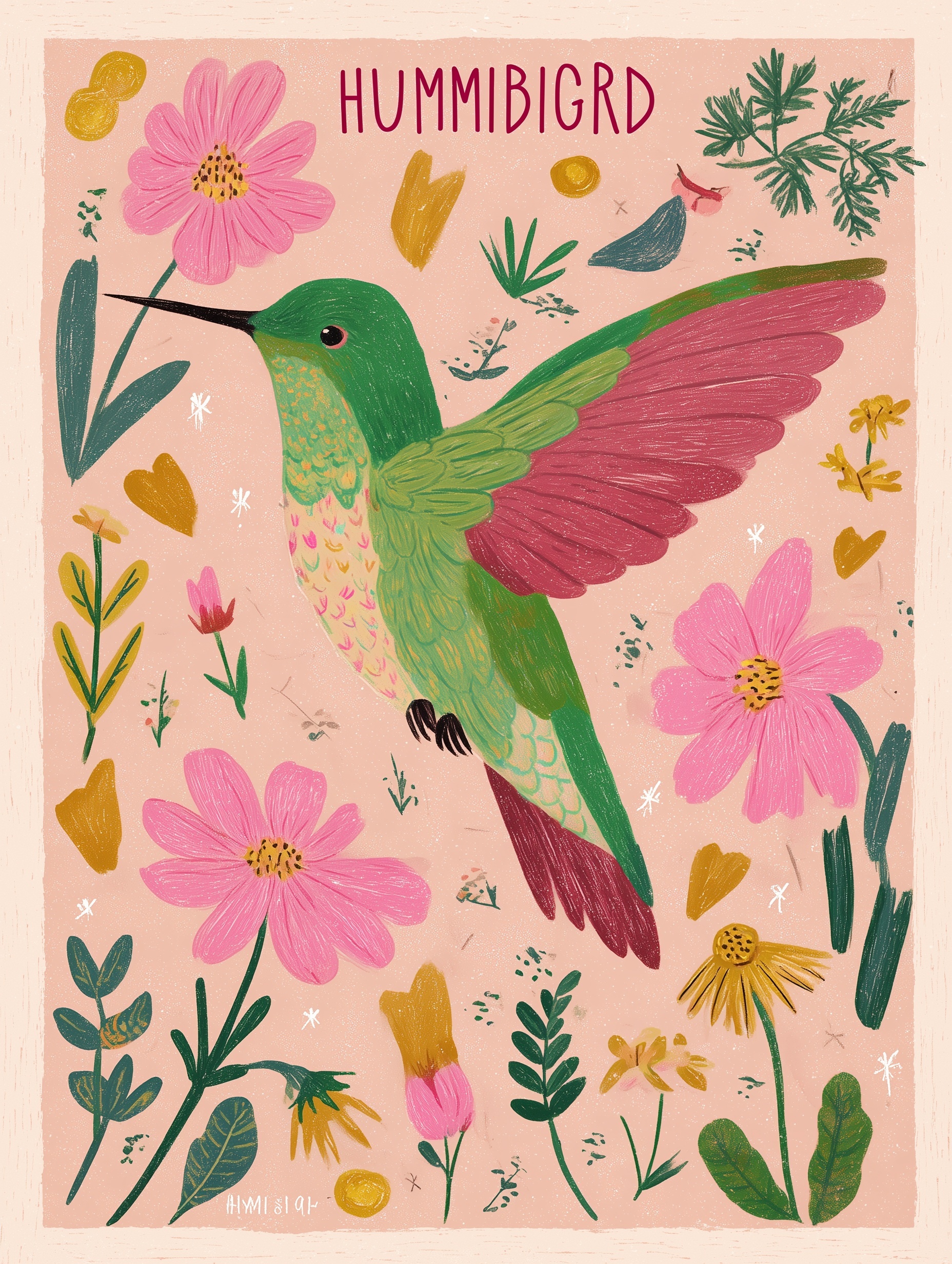 Charming Vintage Hummingbird Art Print