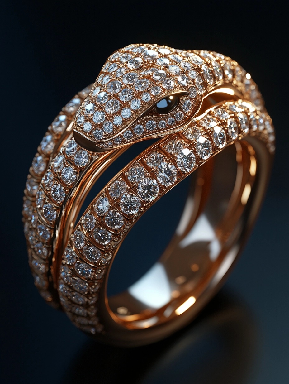 Elegant Snake Ring Design with Diamonds