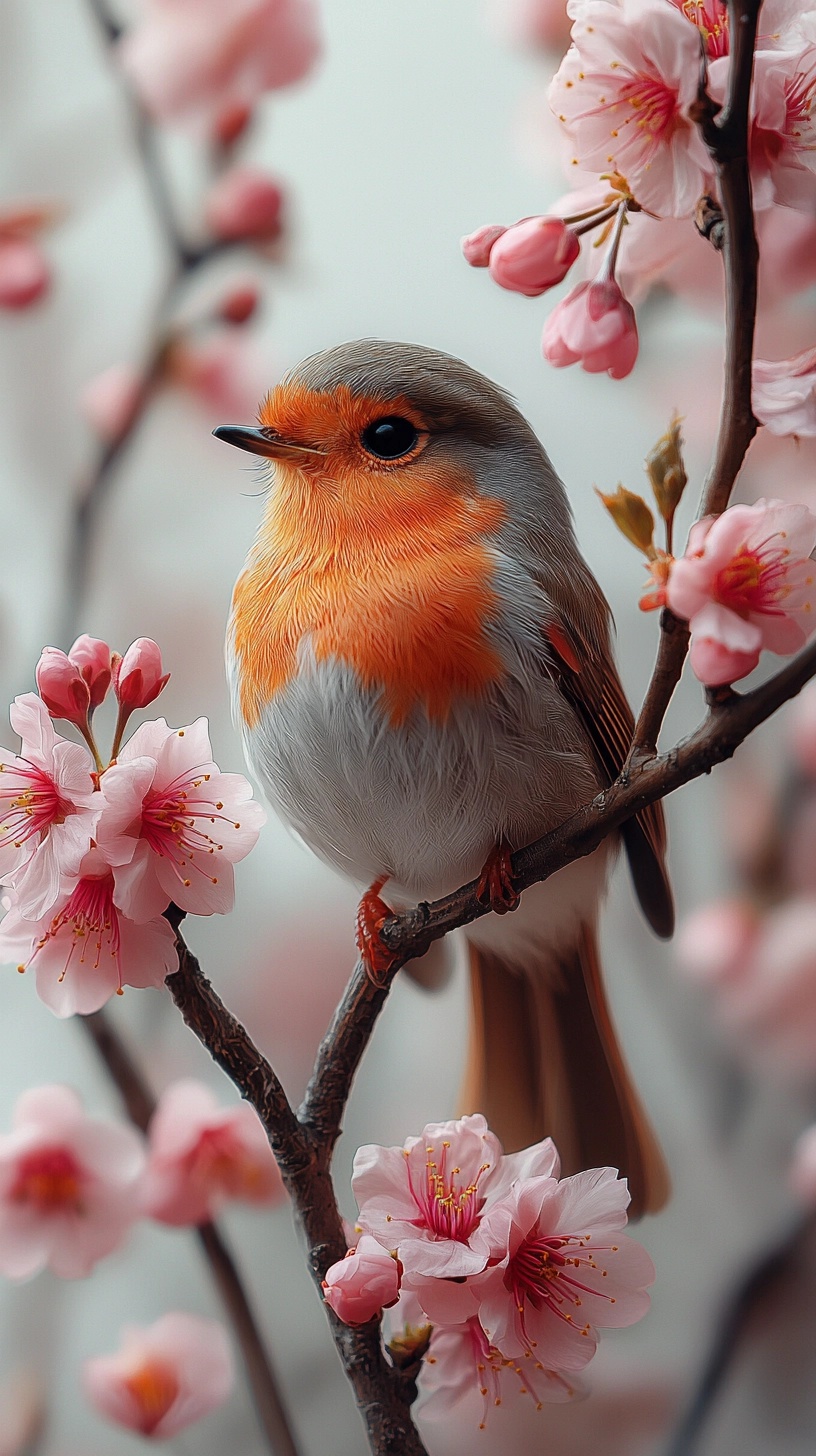 Stunning Robin in Cherry Blossoms - Hyper Realistic