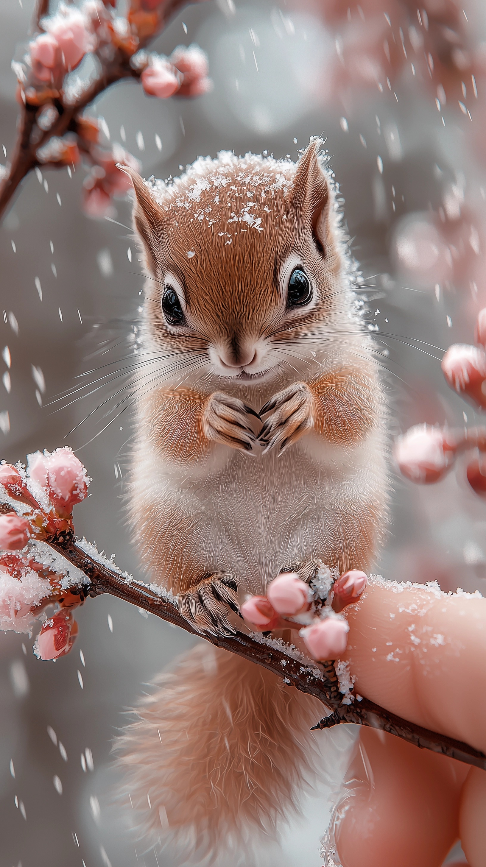 Charming Baby Squirrel Amid Cherry Blossoms