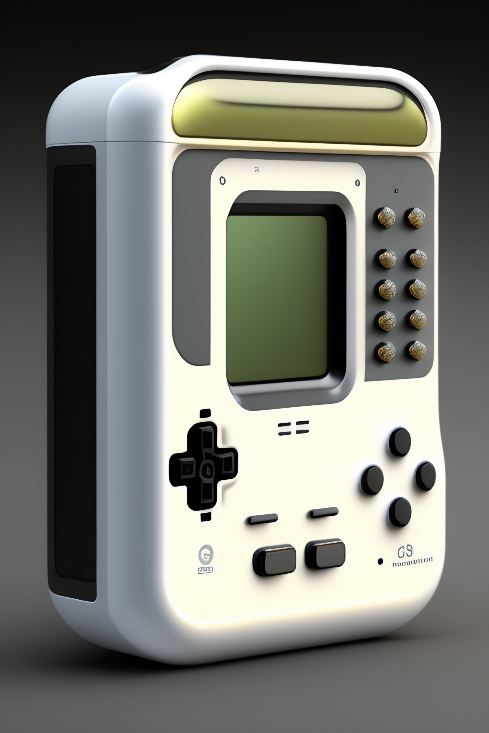 Hyperrealistic Solarpunk Gameboy Console with Neo-Rococo Aesthetic