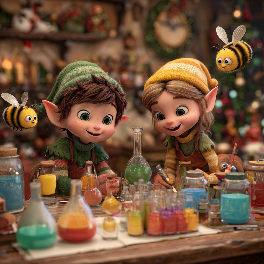 Magic Elves in Santa's Workshop with Bees