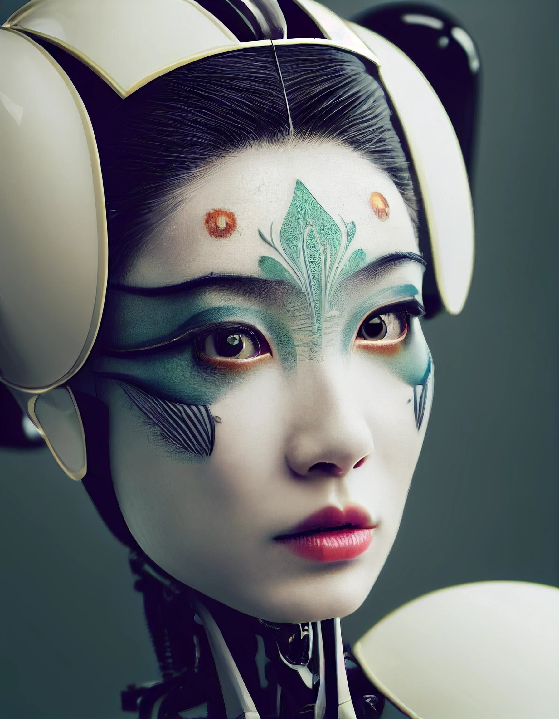 Cinematic Android Geisha: Photorealistic Ivory Beauty