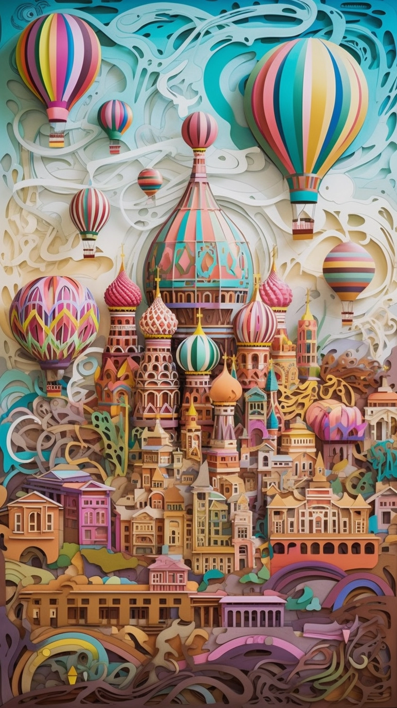 Colorful Cityscape with Hot Air Balloons