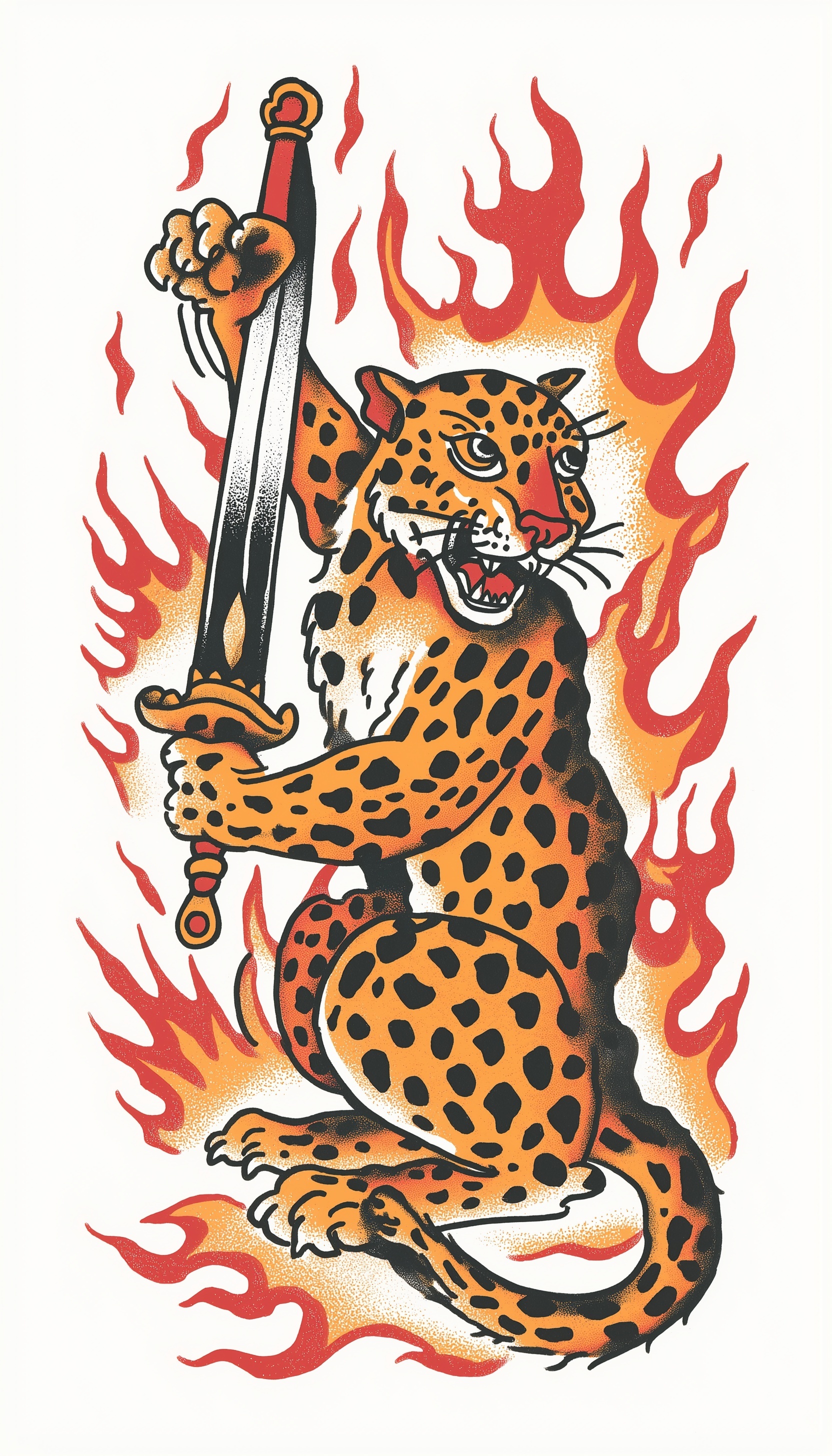 Bold Cheetah Tattoo Art: Flame-Embellished Design