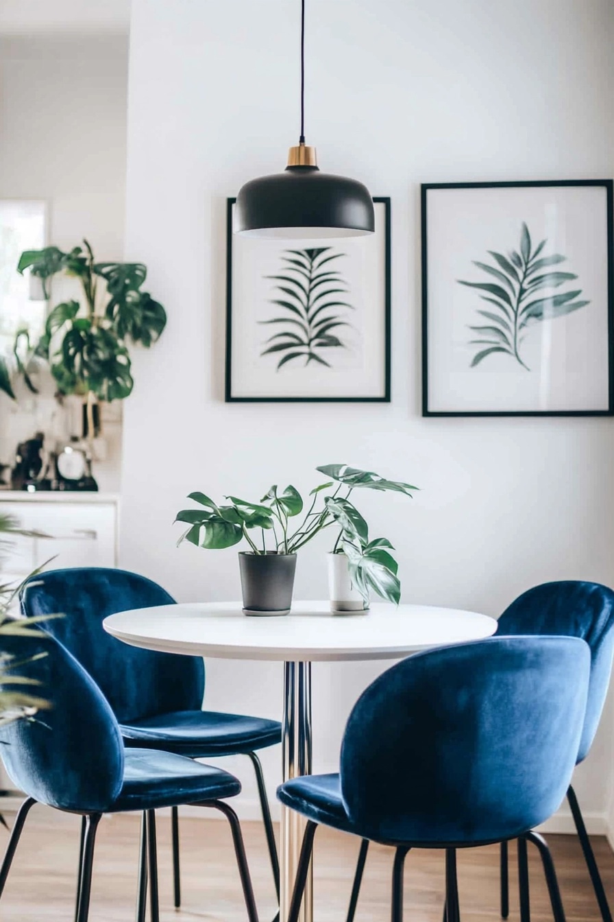 Stylish Blue Velvet Chairs for a Serene Dining Space