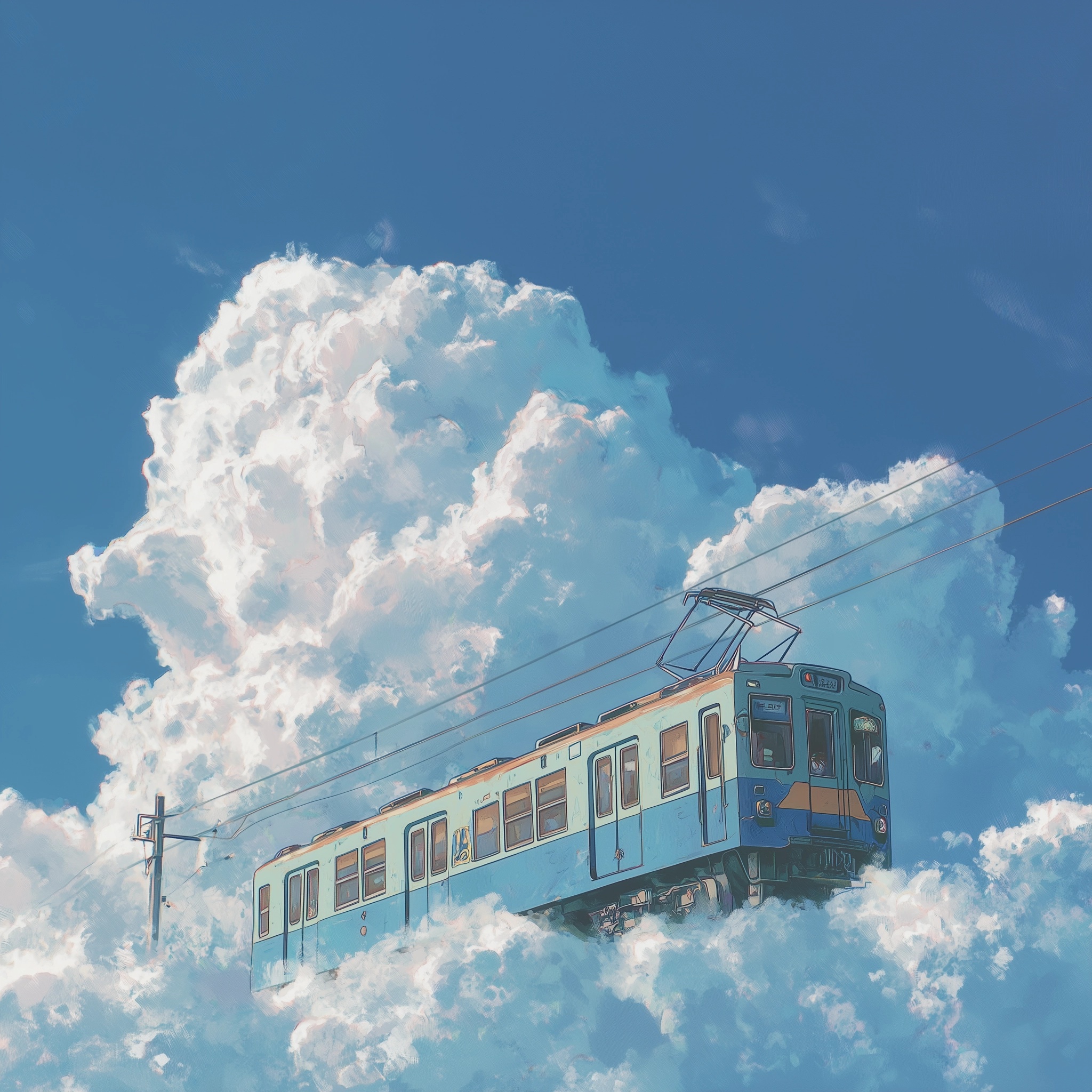 Lo-Fi Album Cover: Retro Train in Blue Sky