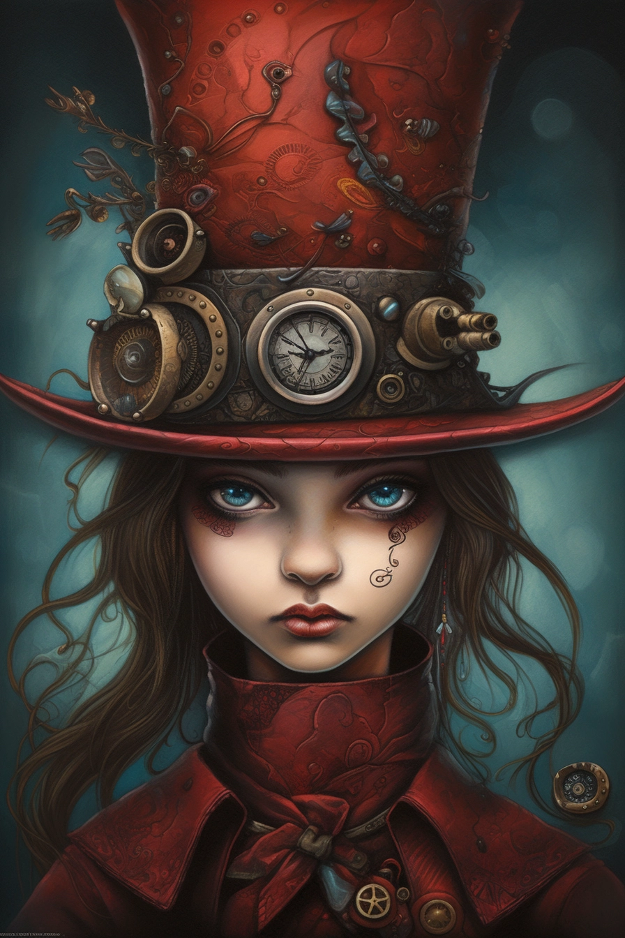 Steampunk Girl with Top Hat - Esao Andrews Style