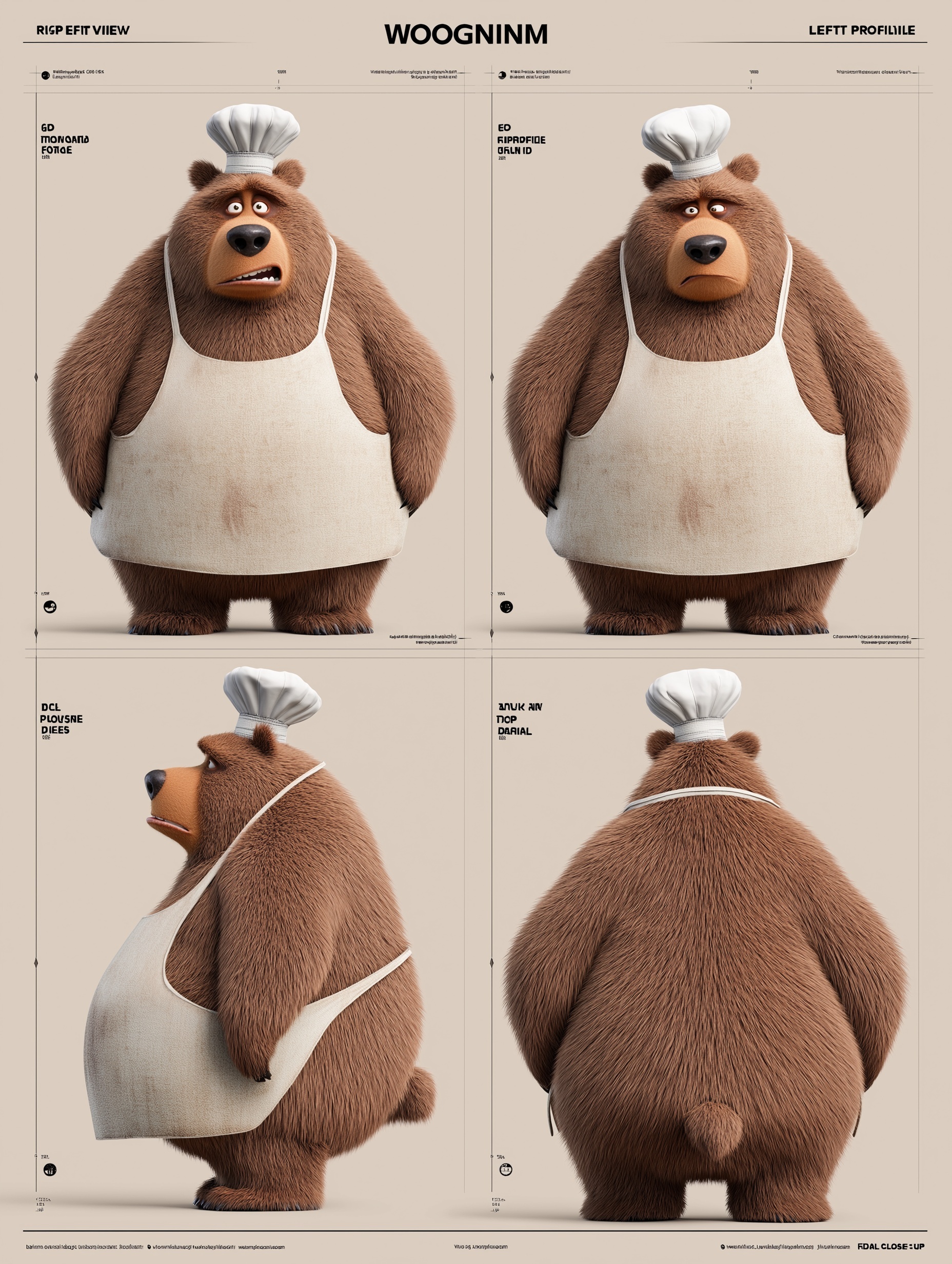 Woongnami: 3D Chef Bear Character Reference Sheet