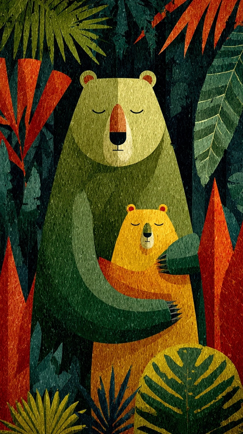 Warm Embrace: Father Bear and Cub in Nature