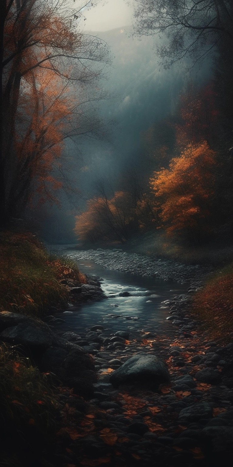 Autumn Landscape: Dark Forest & Colorful Leafs