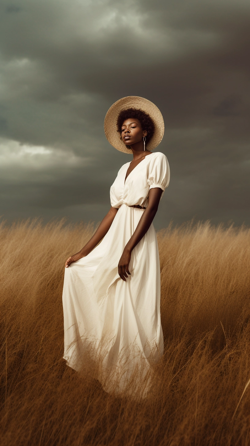 Silk-clad Woman in Afro-Caribbean Field