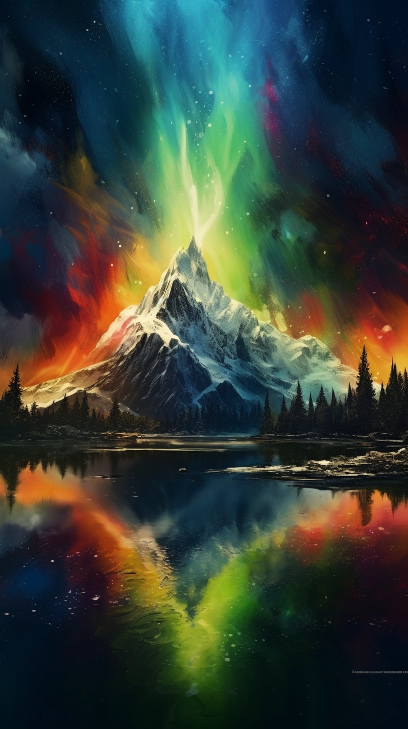 Hyper-Quality 4K Aurora Reflection Photography with Splatter Paint