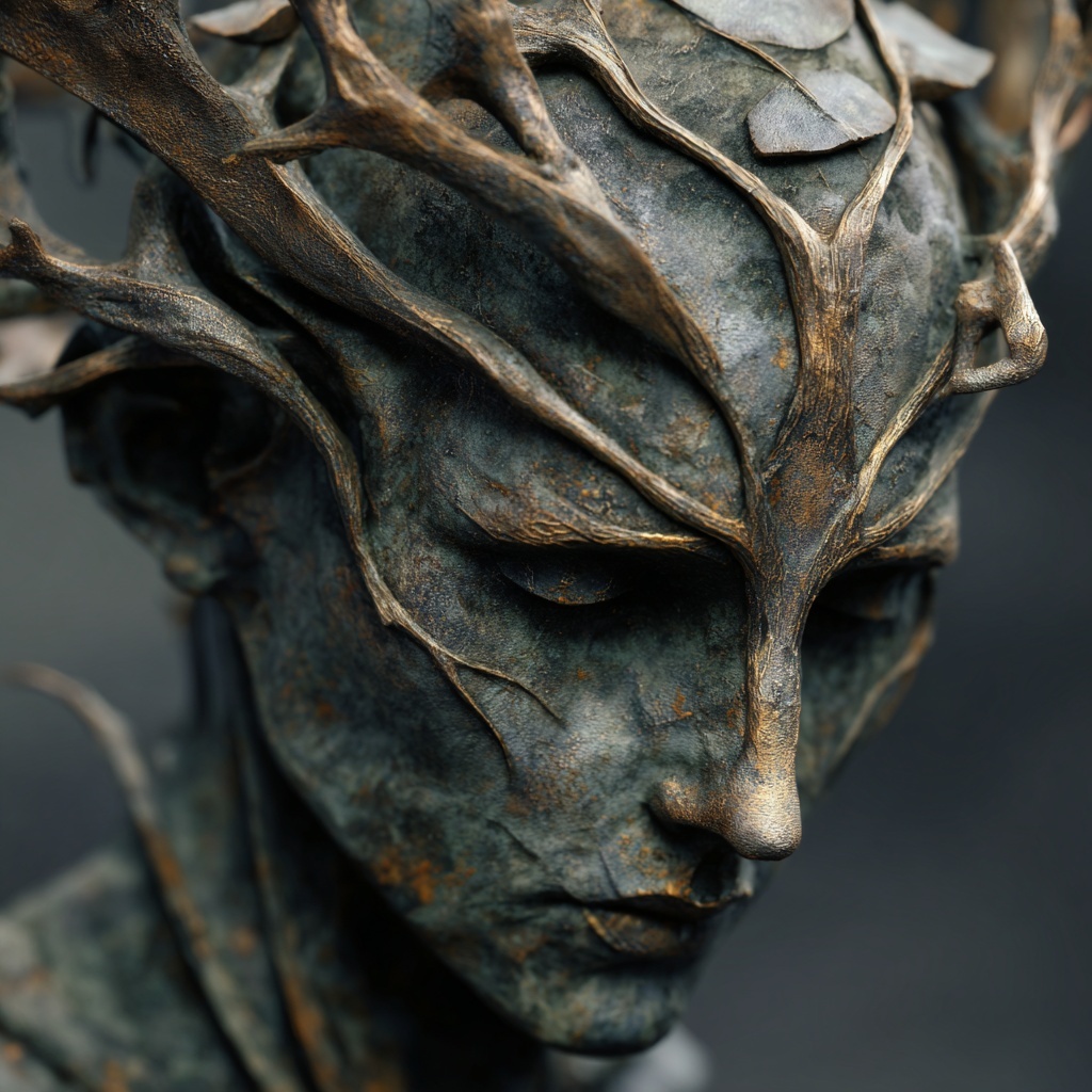 Dark Fantasy Dryad Head Sculpture - High Quality Art