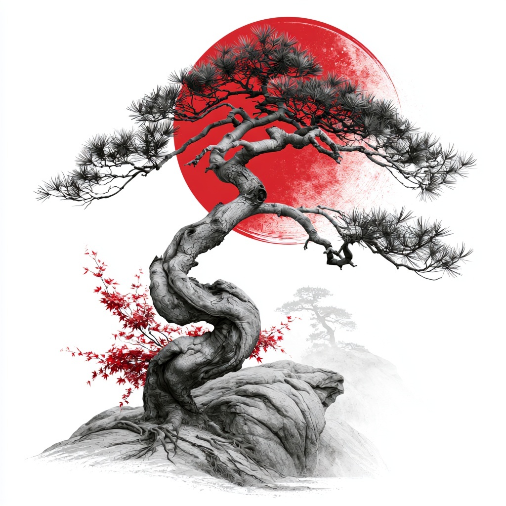 Elegant Japanese Tree Design on White Background