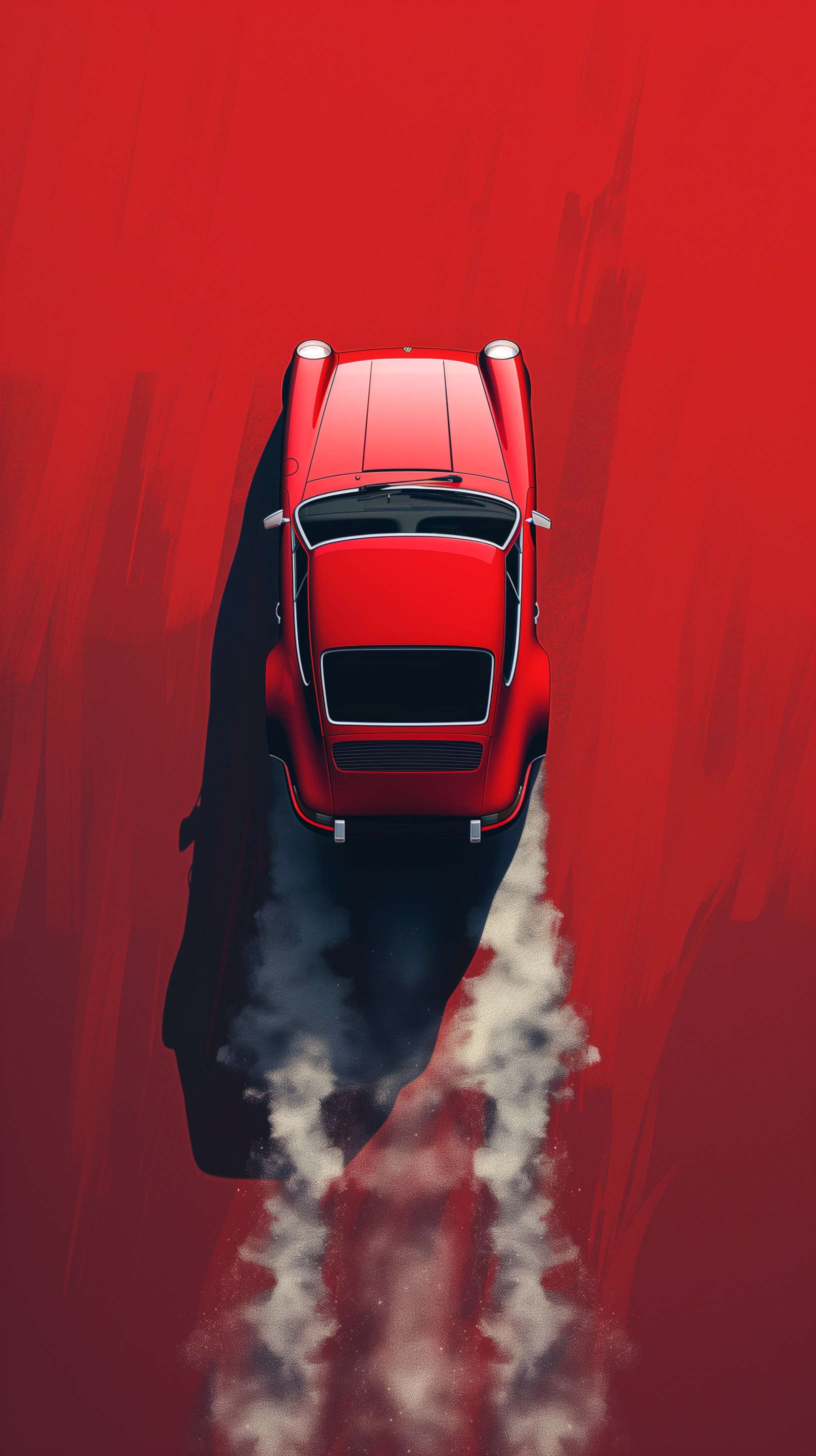 Red Porsche 911: From Above, Speeding on Red Background