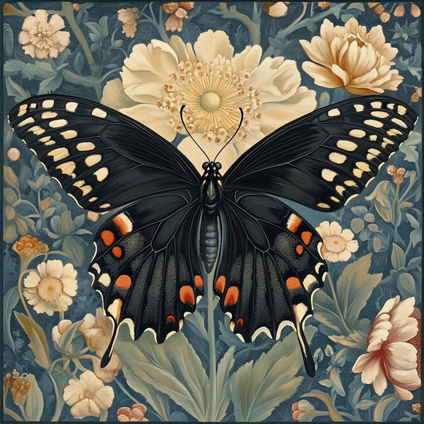 Elegant Alpine Butterfly Artwork in Morris Style