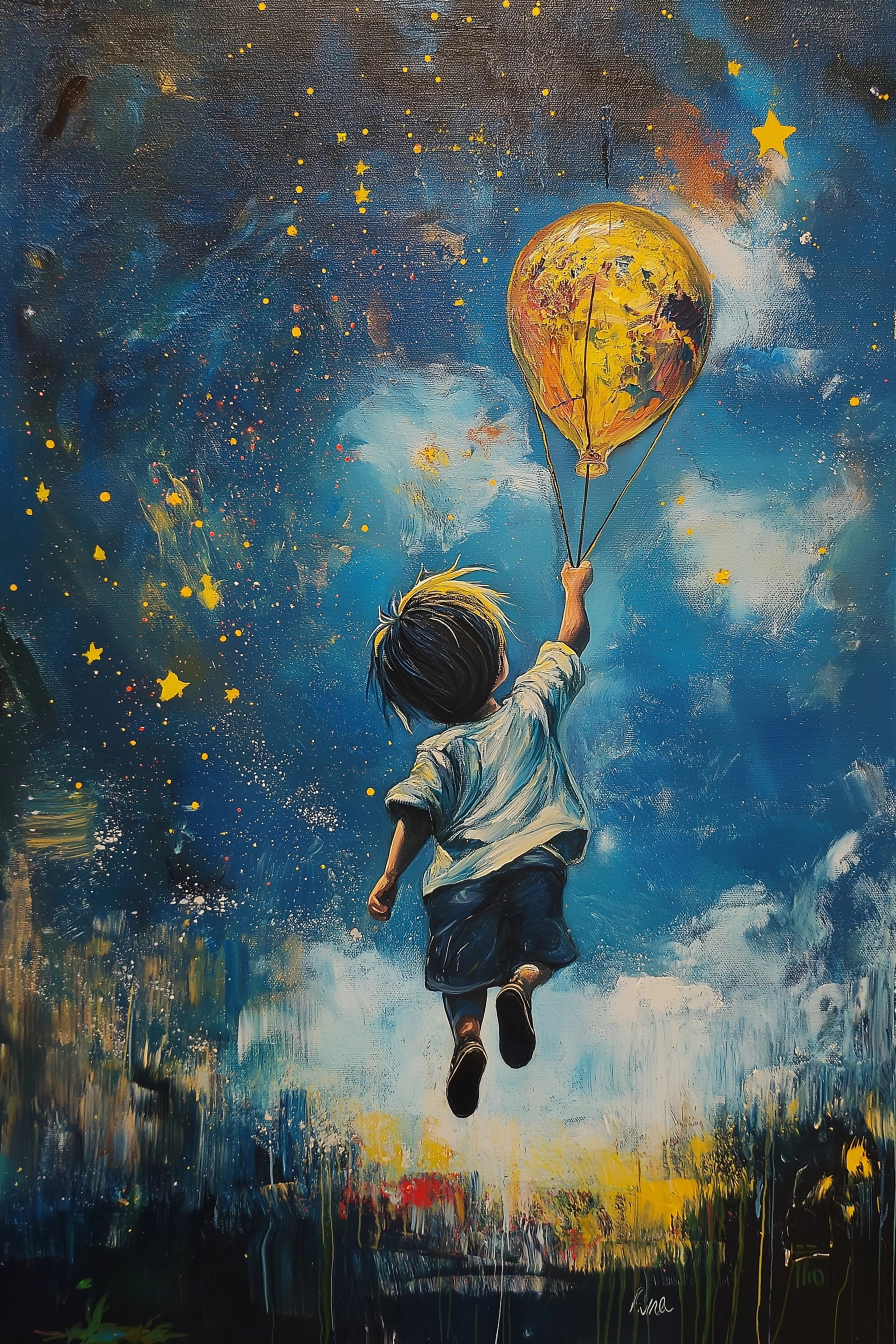 Boy Soars to Stars: Captivating Canvas Art