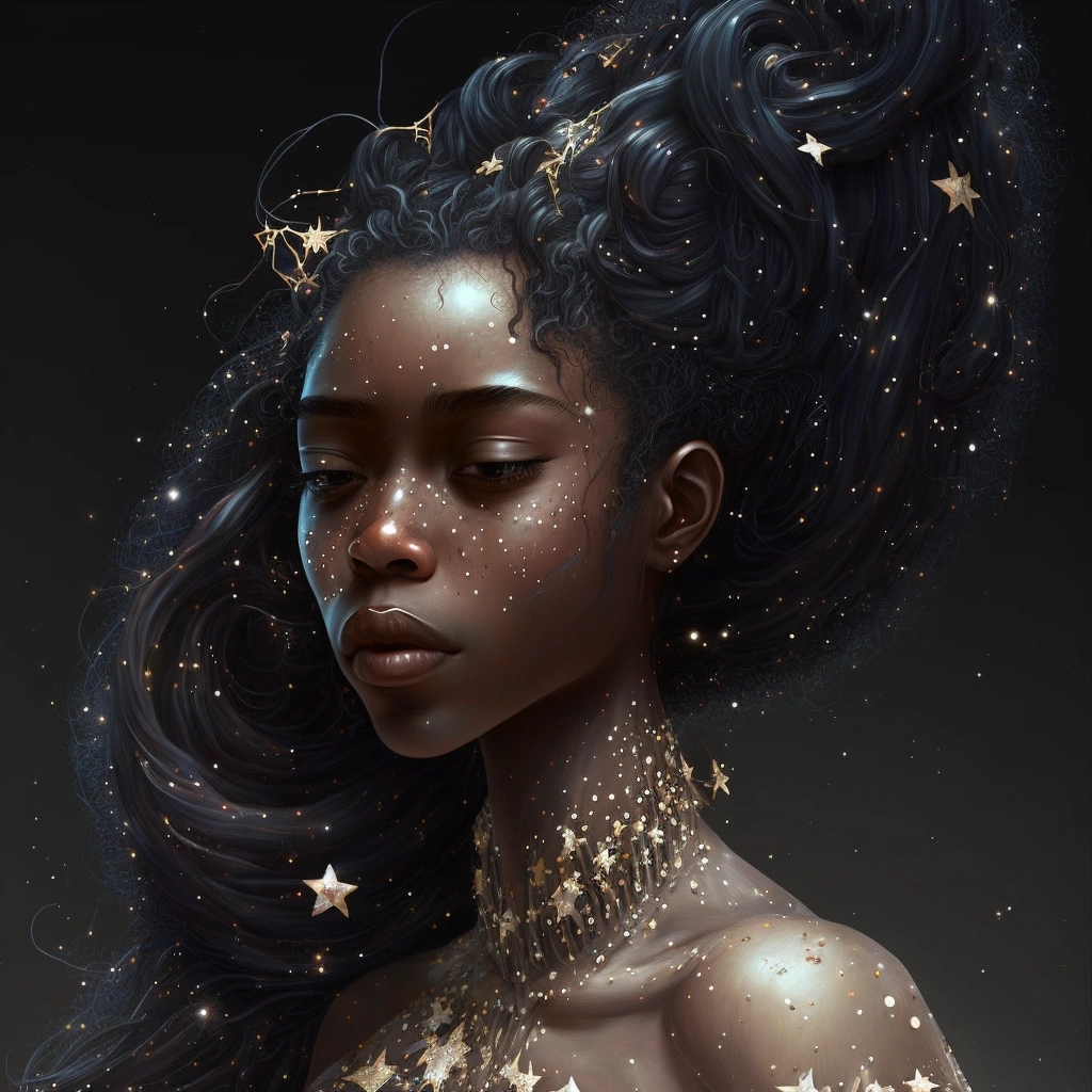 Stunning Hyperrealistic Black Woman of Stars with 8K Detail