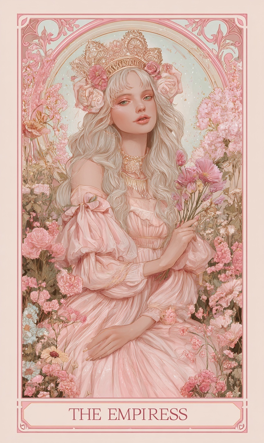 Tarot Empress Card: Pastel Fairycore Floral Art