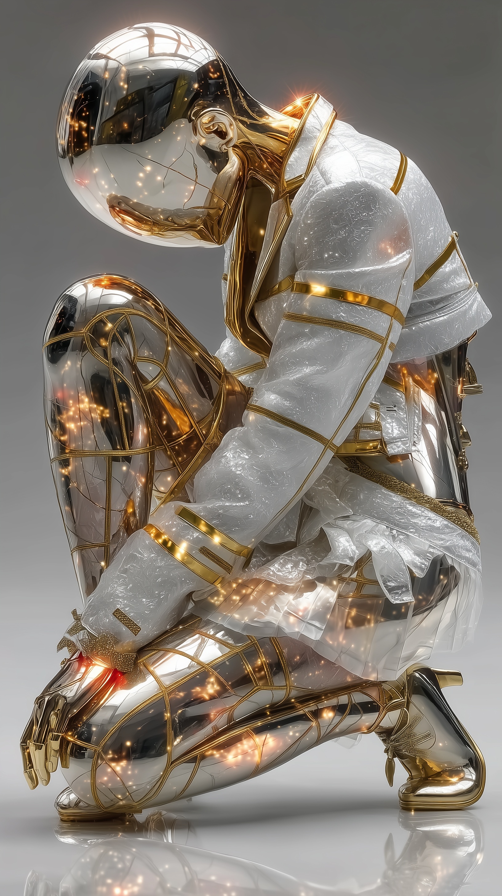 Elegant Hyperrealistic Fashion Model in Chrome