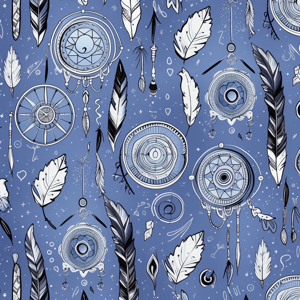 Delicate Dream Catcher: UHD Light Indigo & Black Patterns