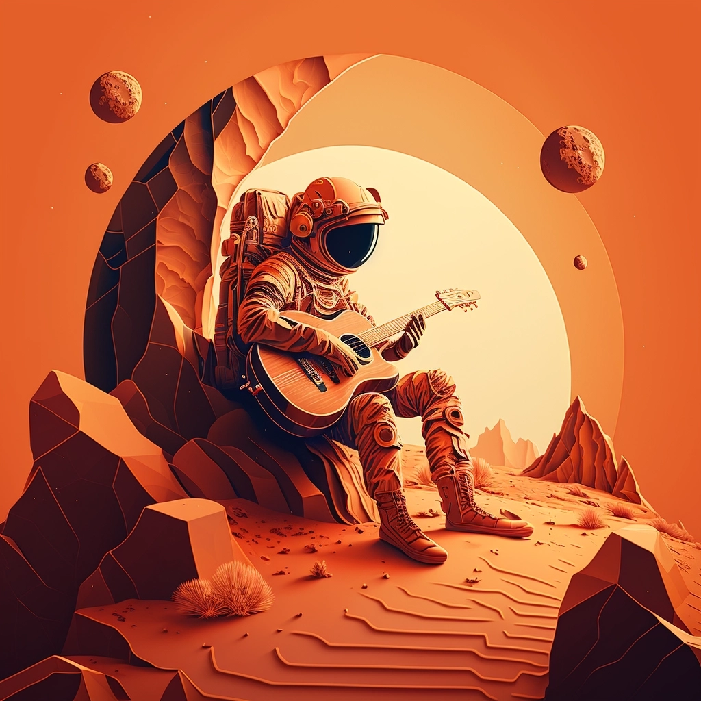 Mars Serenade: Astronaut Plays Guitar in Stunning Illustration